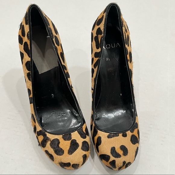Aqua Leopard Print Calf Hair Heels Cheetah Pumps - Picture 3 of 11